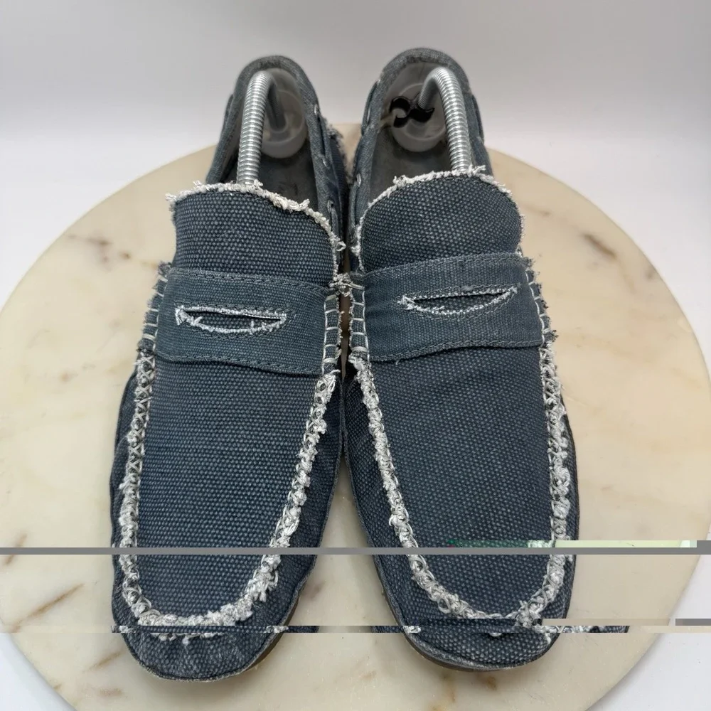 True Religion Mens Slip On Loafers Size US 10 Blue Distressed Canvas Textile